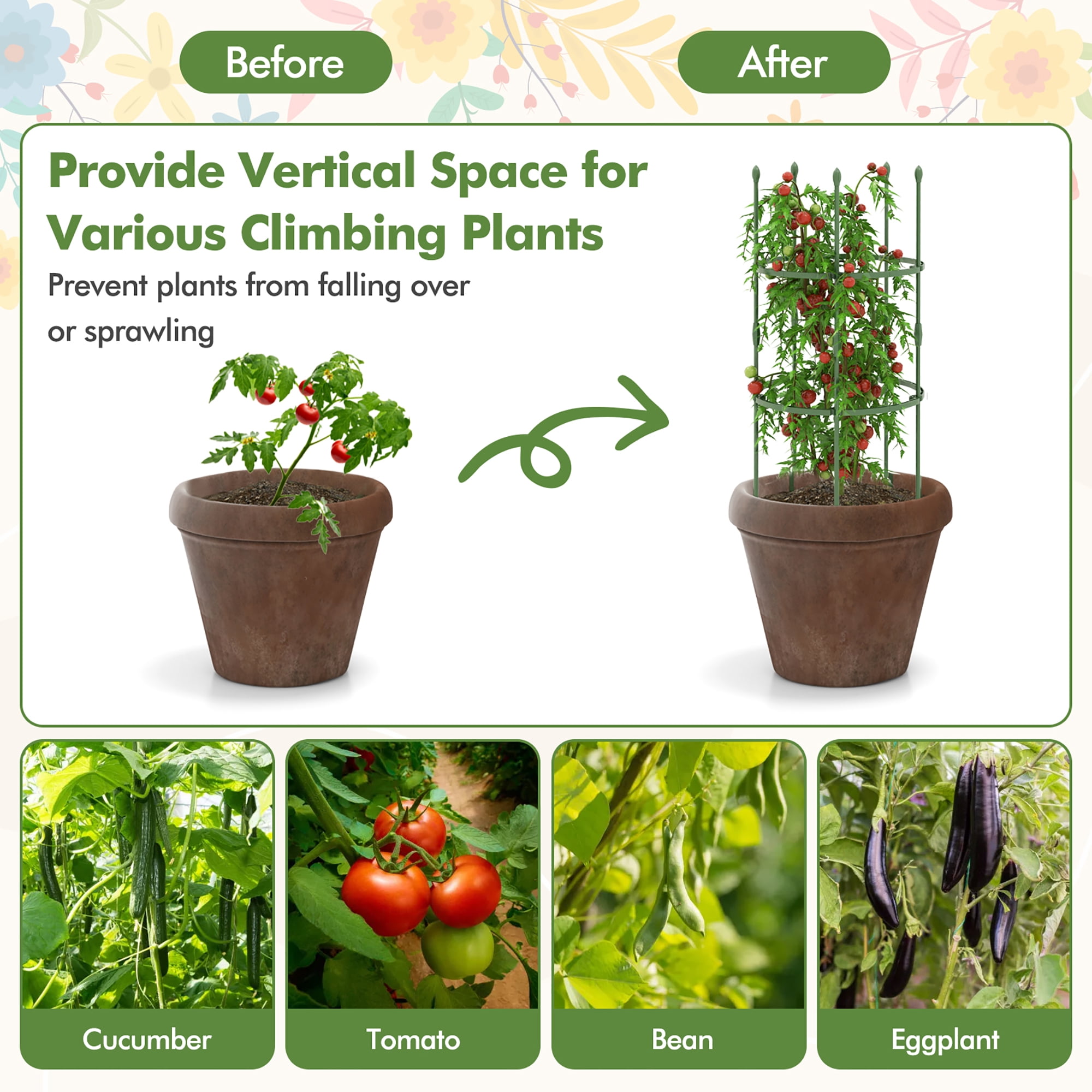 Gymax 3-Pack Garden Tomato Trellis 40'' Plant Support Cage w/ Adjustable Size for Plants