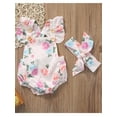 thumbnail image 3 of Hirigin Toddler Baby Girl Summer Clothes 6 12 18 24 Months Ruffled Sleeves Floral One Piece Jumpsuit Romper with Headband Set, 3 of 7