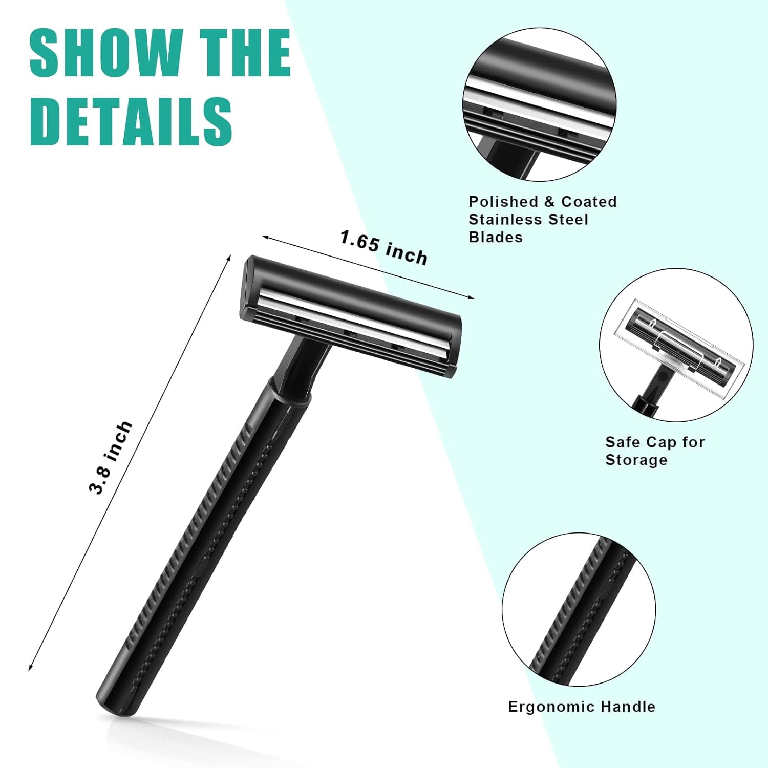 ABCISI 300 Pcs Disposable Razors Bulk with Clear Safety Cap Wrapped Twin Blade Shaving Razors for Men, Stainless Steel Blade, for Professional or Home Use, Black