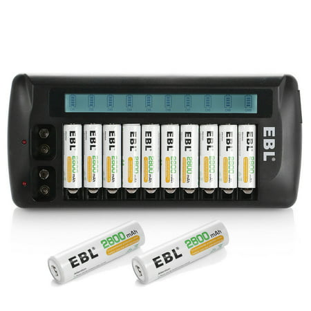 EBL 12-Pack 2800mAh 1.2V AA Battery + 12 Bay LCD Battery Charger For AA AAA Ni-MH 9V Ni-CD Rechargeable