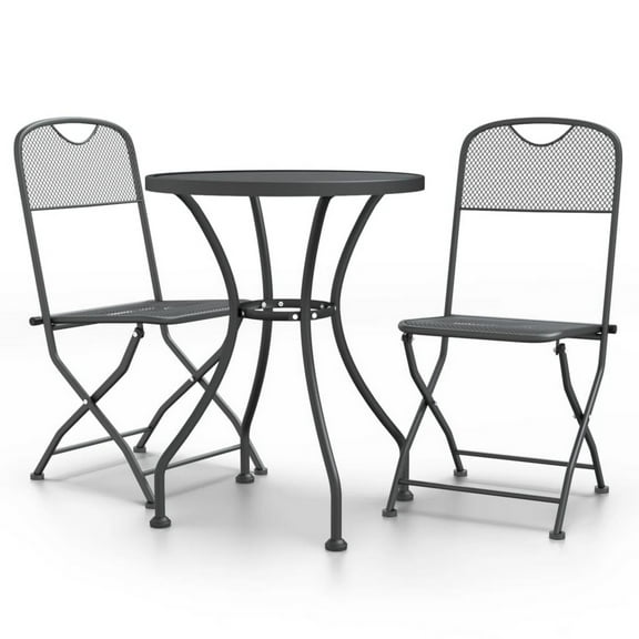 3pc Outdoor Bisto Breakfast Table and 2 Chair Set, Gray Metal