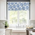 thumbnail image 3 of Blue Watercolor Kitchen Curtains Valance and Tier Set 3 Pieces,Geometric Floral Pattern Small Window Curtains Set, 36 Inches Length Rod Pocket Short Window Treatment Tiers For Bathroom Cafe, 3 of 7