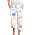 thumbnail image 3 of QATAINLAV Women's Cotton Linen Capri Pants Drawstring High Waisted Beach Pants Dressy Casual Comfy Cropped Trousers with Pockets Multicolor XL Back to College Sale, 3 of 6