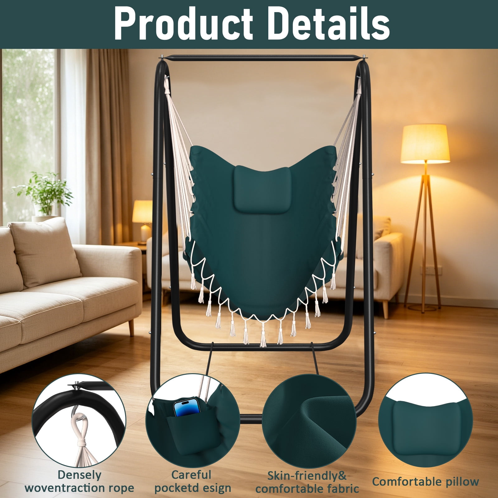 G TALECO GEAR Hammock Chair with Stand, Rustproof Hanging Chair with Stand, Hammock Swing Chair for Indoor and Outdoor Use in Patio, Yard, Garden,Green