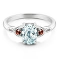 thumbnail image 2 of Gem Stone King 925 Sterling Silver Sky Blue Aquamarine and Red Garnet 3-Stone Rings for Women (1.30 Cttw, Gemstone March Birthstone, Oval 8X6MM, Size 6), 2 of 4