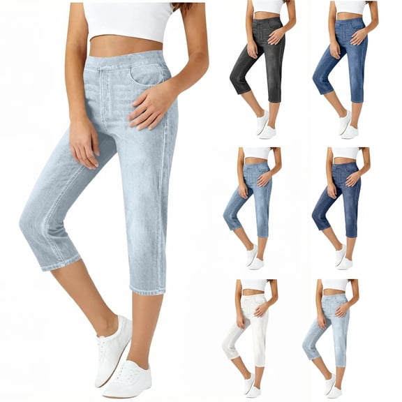 Lzobxe Capri Pants for Women Stretch Pull on High Waist with Pockets,Size S-2XL