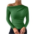 thumbnail image 1 of Plebaso Hauts à une Épaule pour Femmes Manches Courtes/longues Chemises Slim Froncées pour Sortir, 1 of 5
