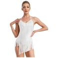 thumbnail image 1 of XUNZOO Justaucorps de Danse Latine pour Femmes Robe Sans Manches à Franges Rumba Samba Danse de Salon Blanc L, 1 of 7
