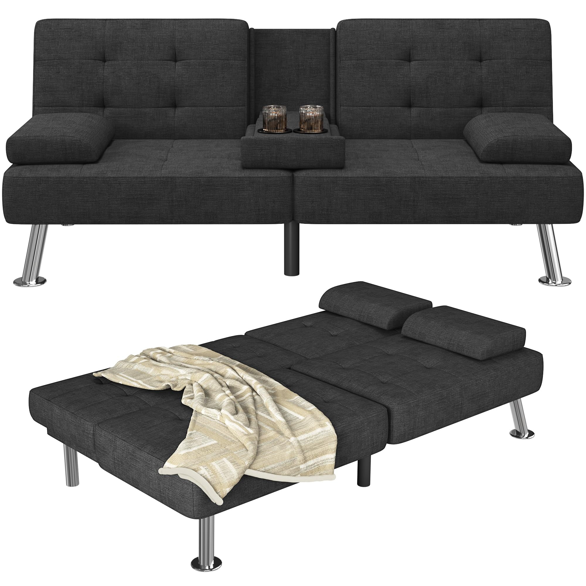Homall Futon Sofa Bed Adjustable Futon Couch Fabric Modern Sleeper Sofa