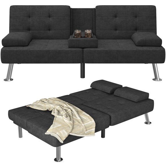 Homall Futon Sofa Bed Adjustable Futon Couch Fabric Modern Sleeper Sofa Bed for Living Room, Business Office, Recliner Sofa with Cup Holders