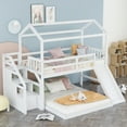 thumbnail image 1 of [US IN STOCK] Twin over Full House Bunk Bed with Convertible Slide and Storage Staircase,Full-Length Guardrail,White, 1 of 9
