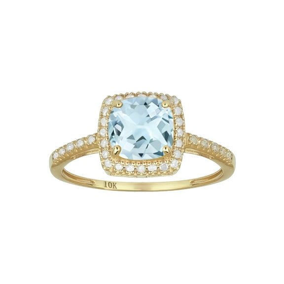 10k Yellow or White Gold Genuine Cushion-cut 1.50ct Aquamarine and Diamond Halo Ring
