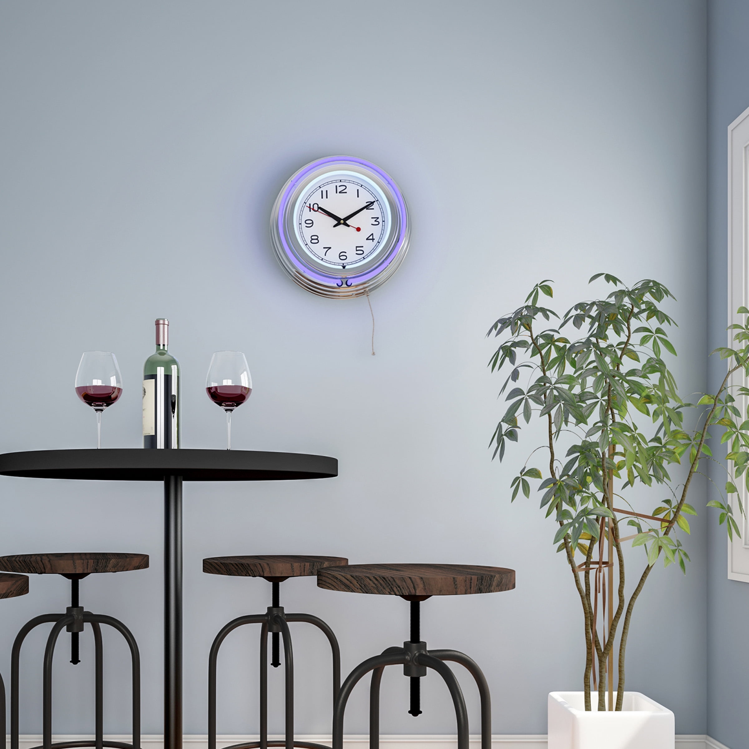 14" Retro Neon Wall Clock, Double Light Ring Vintage Style Clock by Lavish Home
