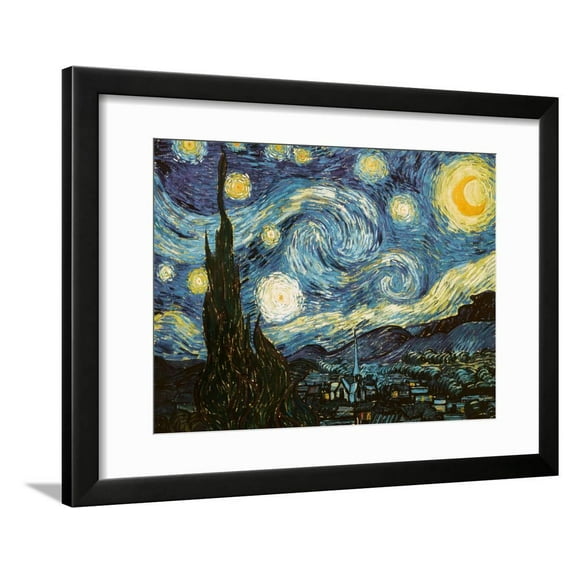 Starry Night, c.1889 Vincent Van Gogh Iconic Post Impressionism Blue Night Landscape Framed Print Wall Art By Vincent van Gogh