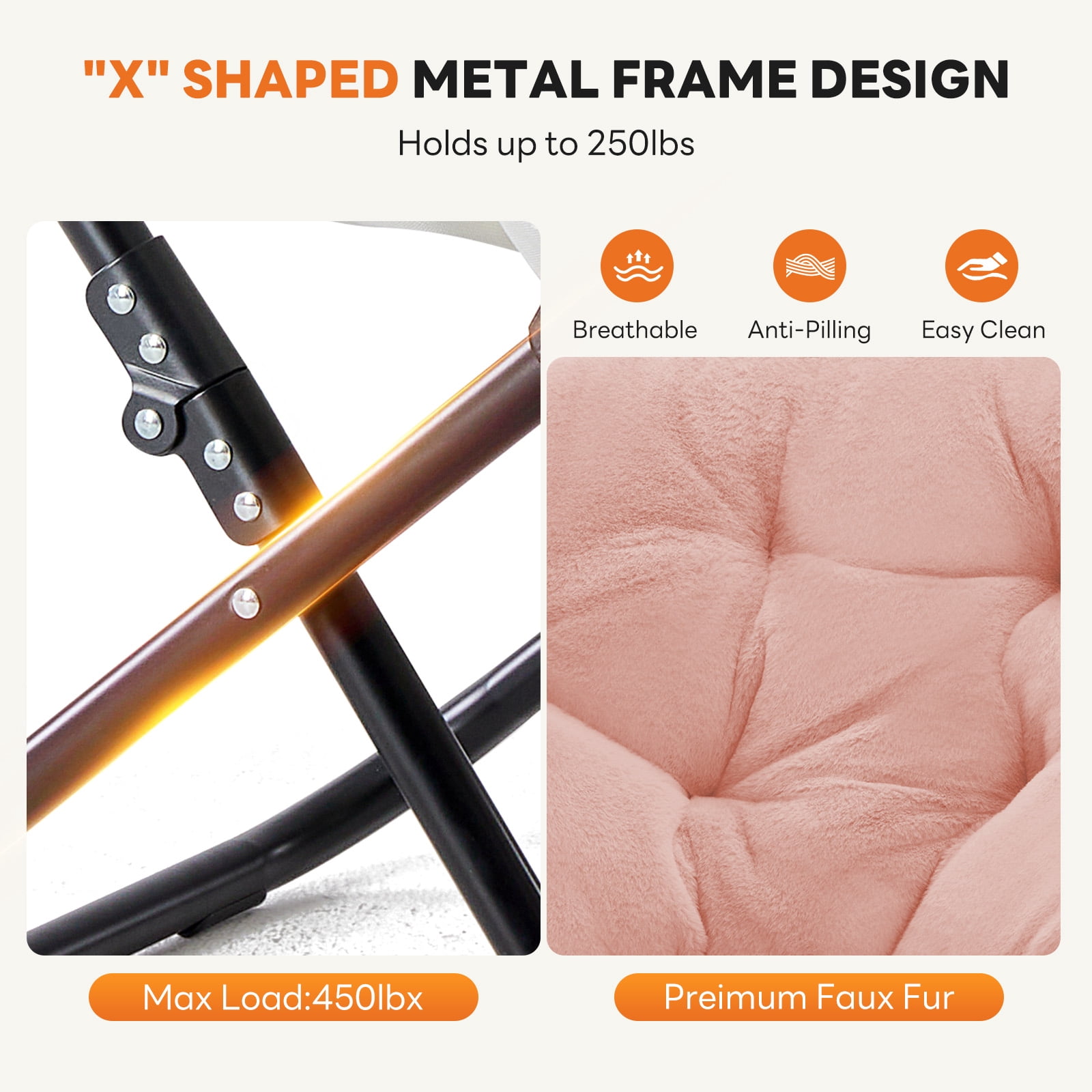 EDX Comfy Chair for Adults, Soft Faux Fur Folding Lounge for Bedroom Living Room Dorm Rooms Flexible Reading Chair