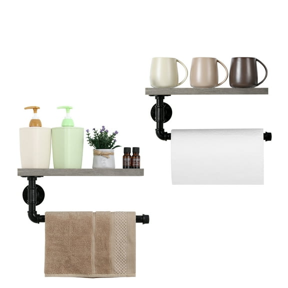 Paper Towel Holder Attached Rack Wall-hung toilet paper holder Industrial Plumbing Vintage Farmhouse Towel Dispenser Grey Green