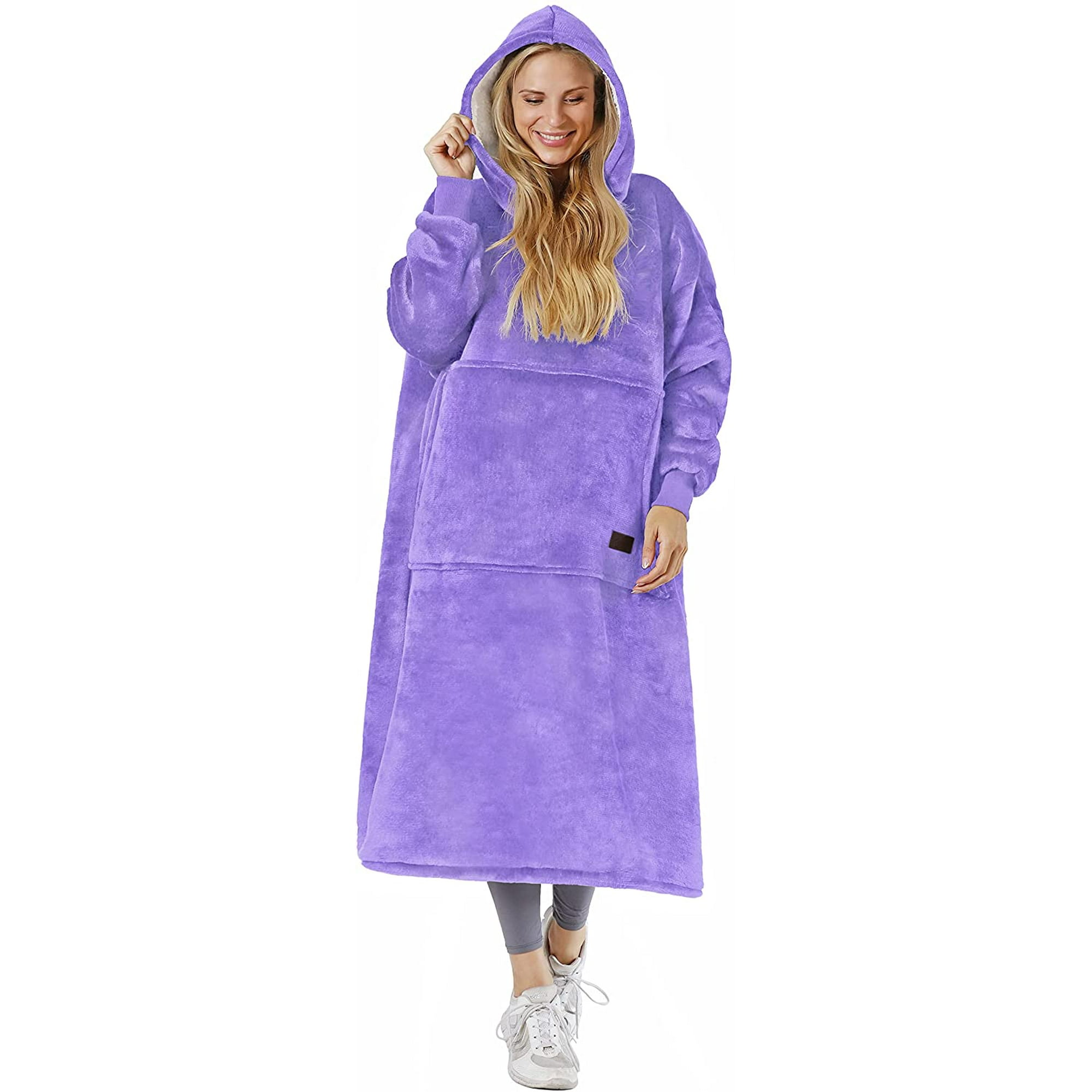 HHHC Oversized Hoodie Blanket Sweatshirt Long Length Comfortable Sherpa Giant Wearable Blankets for Adults Men Women Teenagers Wife Girlfriend Purple Walmart