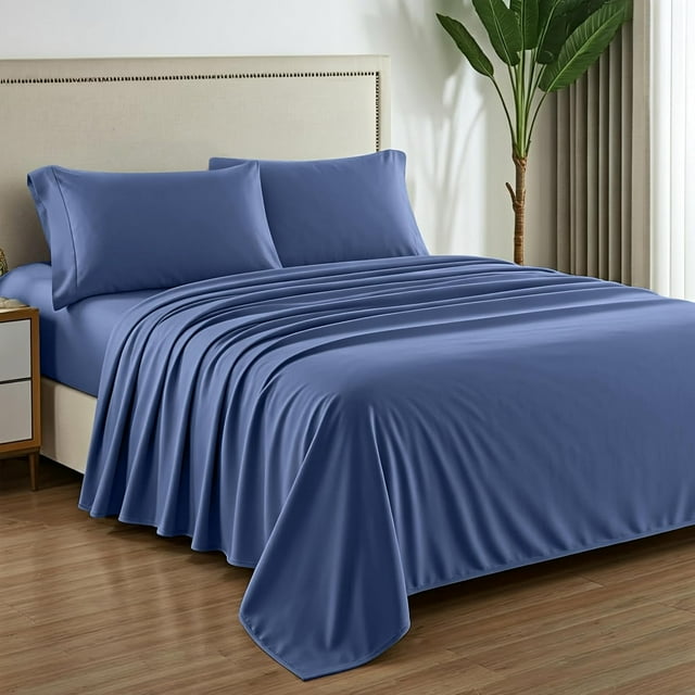 Pure Egyptian Cotton Sheets King Size High Thread Count Sheets King PC Luxury Hotel King Size Sheets Set Deep Pocket Sateen Weave Cooling Bed Sheet Sets