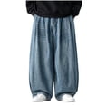 thumbnail image 2 of Blmnix Cargo Mens Pants Low Waisted Relaxed Fit Jeans Barrel Jeans Baggy Jeans Wide-Leg Long Blue Summer Pants for Men,XXXXL, 2 of 9