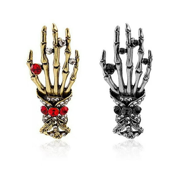 Halloween Punk Rhinestone Hand Brooch Set – Hipster Lapel Pins for Men & Women 2pcs