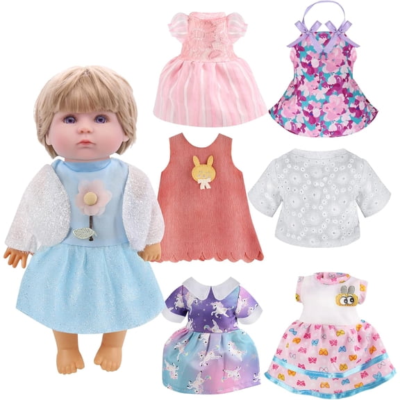 Girl Doll Clothes and Accessories 6 Sets Doll Clothes for 12 Inch Dolls Alive-Baby Doll Clothes Dress Pajamas Lovely Baby Doll Outfits Accessories for Christmas Birthday for Little Girl
