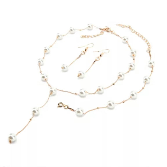 GKNET Multilayer Fashion Pearl Necklace Bracelet Earrings Gold Plated Delicate Jewelry Sets-Gold