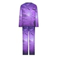 thumbnail image 5 of SwiftWear Halloween Pjs Women Bat Printing Round Neck Long Sleeved Shirts Long Pants Set Sleepwear Comfy Homewear Purple M, 5 of 6