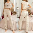 thumbnail image 2 of MEZZALL Women Pajama Short Sleeve Sleepwear With Heart Print Neck Top And Long Pants Loungewear Two Piece Outfit Holiday Pjs, 2 of 5