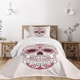 thumbnail image 3 of Ambesonne Sugar Skull Quilted Bedspread Set 2 Pcs, Mexican Ornaments, Twin Size, Pink Pale Pink White, 3 of 6