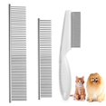 thumbnail image 1 of "Efficient Pet Grooming Combs - Stainless Steel Flea & Metal Dog Comb with Rounded Teeth for Tangle-Free Long & Short Haired Dogs & Cats" (180 characters), 1 of 4