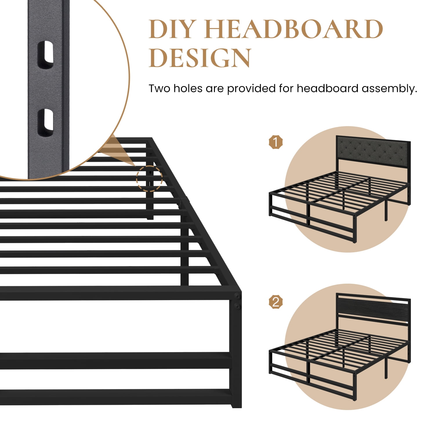 SHA CERLIN Queen Size Metal Platform Bed Frame with 14'' Extra Under-bed Storage Space, No Box Spring Needed, Easy Assembly, Black