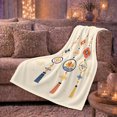 thumbnail image 6 of Cream Tassel Charm Flannel Blanket, Red Blue Gold Floral Knot Lotus Pendant Pattern for Sofa Couch Bed Bedroom Home Decor Holiday Gift Cheerful Bright Room Accent, 6 of 9