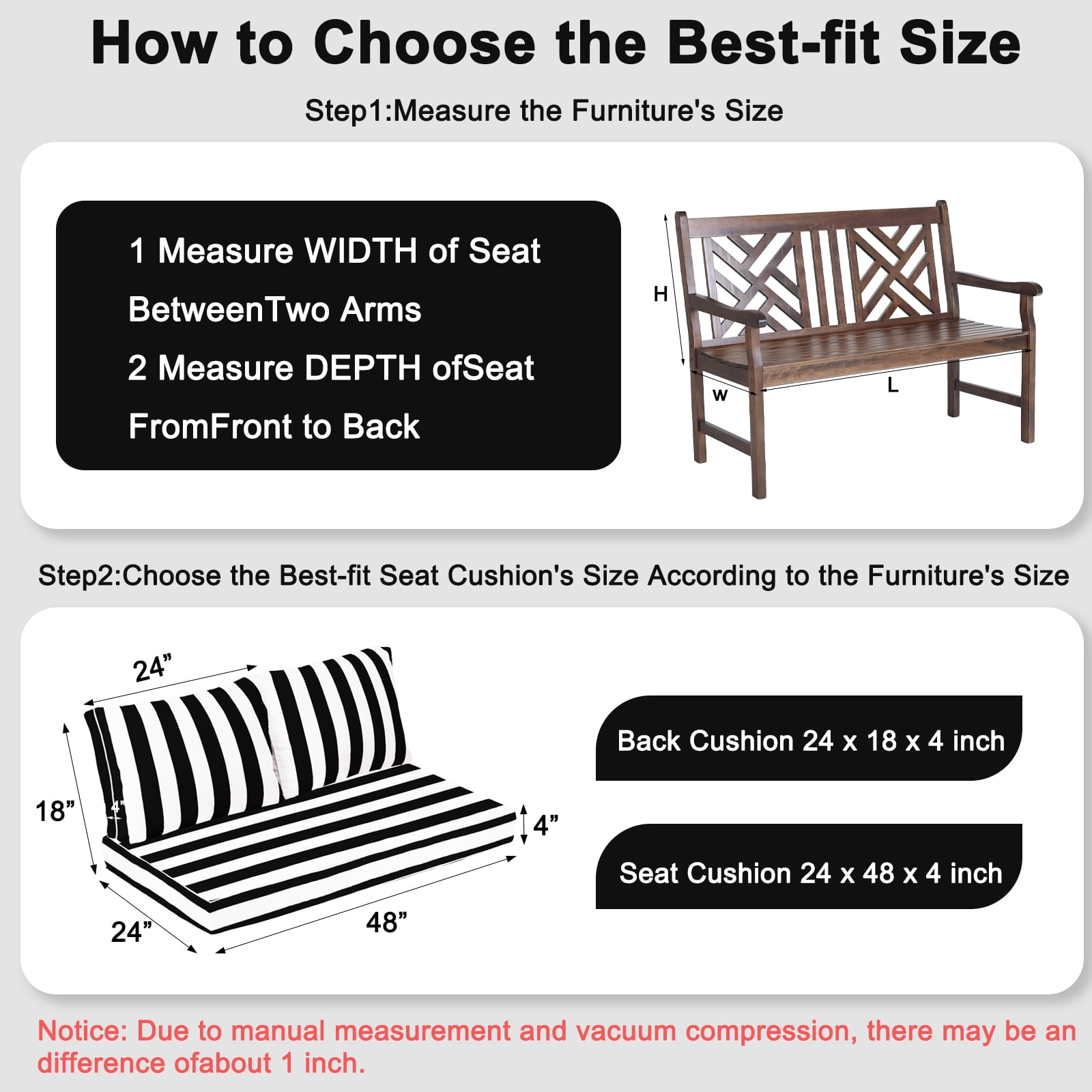 XXLYY Outdoor Loveseat Cushions, 48" x 24", Waterproof Fade Resistant Seat and Backrest Cushion Set for Patio Furniture
