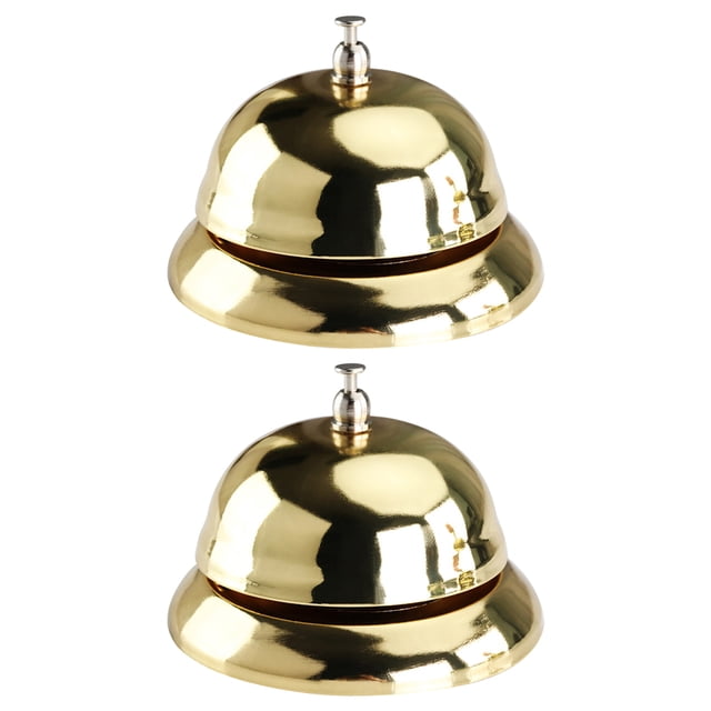 KAKOWELY 2 Pcs Clochette de Réception à Pression Manuelle Clochette de Service de Restaurant (Doré),3.35X"X3.35"X2.17 Pouces