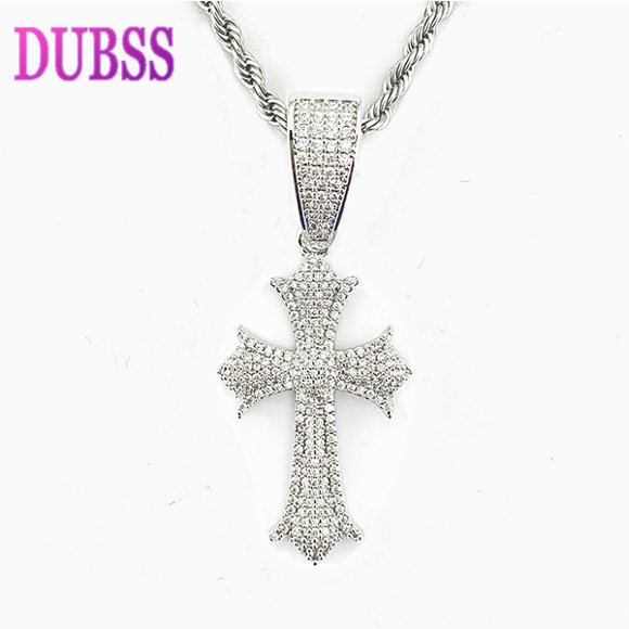 DUBSS Iced Out Cross Necklace Pendant for Women Prong Setting Cubic Zirconia Hip Hop Jewelry