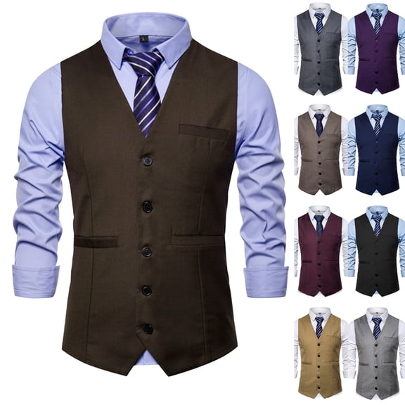 FRSASU Mens formal Vest Suit for Vests 5 Buttons Regular Fit Wedding Dress Waistcoat for Suit Or Tuxedo Wine