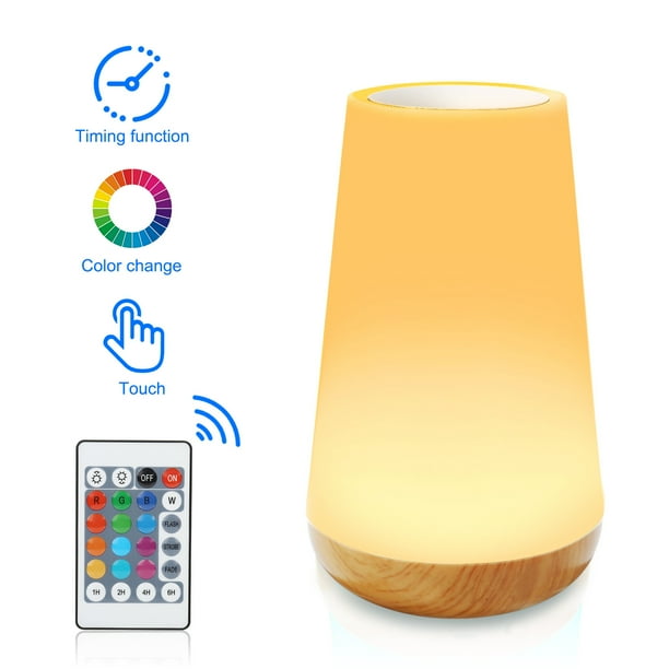 Luz de noche LED, lámpara de noche multicolor de 360°, lámpara de noche recargable con control remoto de brillo ajustable táctil para dormitorio, habitación de niños y