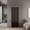 Stained Walnut, variant on Home 3-Door Closet System with Five Interior Shelves and Hanging Rod, Freestanding Bed