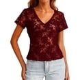 thumbnail image 3 of Bovxnpu Summer Short Sleeve T Shirts Pullover Top V Neck Slim Lace Top Casual Tops Summer Tops (Women's or Women's Plus), 3 of 7