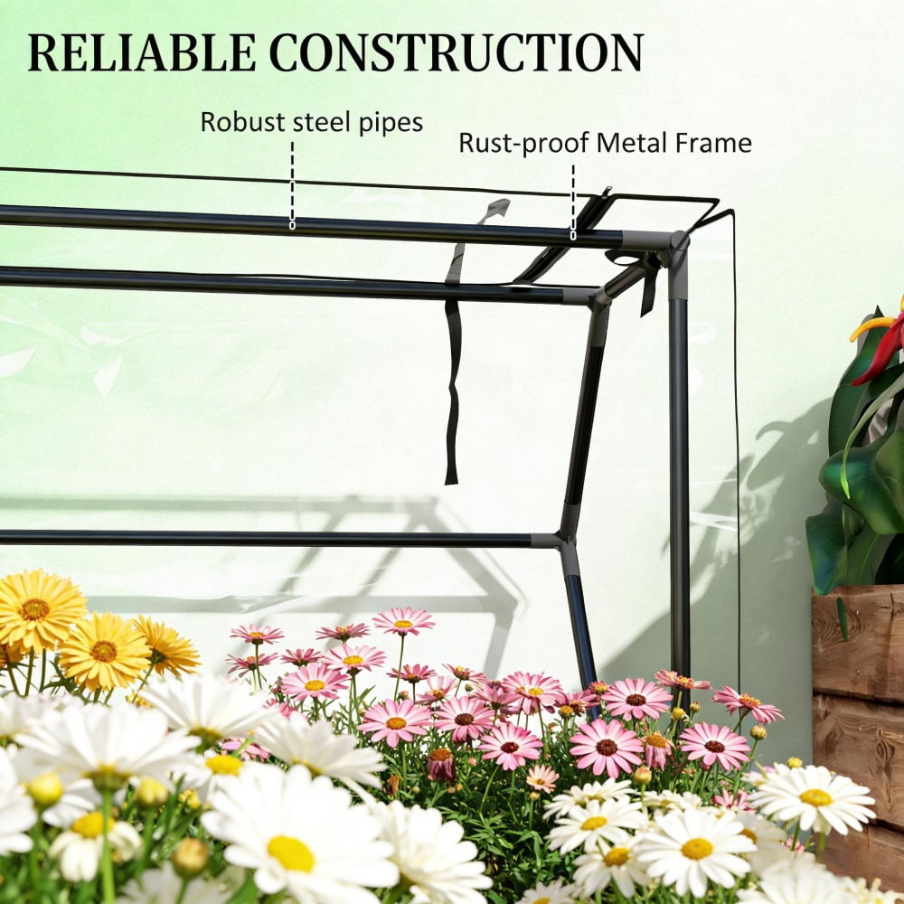 2-in-1 Raised Planter Box with Greenhouse Cover, Elevated Garden Bed with Flip-Up Door, Metal Steel Frame, Drainage Hole, 110 Lbs Capacity for Outdoor Plants Vegetables Herbs