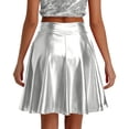 thumbnail image 4 of Women's High Waist Pleated Mini Skirt, Sexy Performance Skirt with Full Hem, Sparkly Stage Skirt for Dance, Show and Cosplay,Light Gray,M, 4 of 4