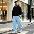 thumbnail image 7 of Dwellite Sweat Pants for Mens Lounge Casual Joggers Workout Flared Loose Fit Gym Wide Leg Solid Oversized Relaxed Fit Sweatpants with Pockets Light Blue S, 7 of 7