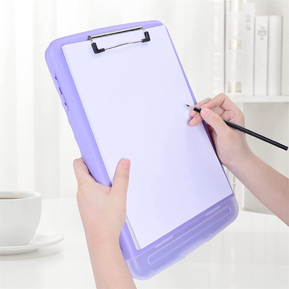 NOGIS Clipboard with Storage, Large Capacity Nursing Clipboards with Low Profile Clip, Heavy Duty Plastic Storage Clipboard with Pen Holder,Multifunctional Clipboard Case for Writing,Purple