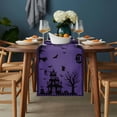 thumbnail image 2 of Halloween Purple Table Runner - 60 Inch Long, Kitchen Dining Table Runner Dresser Scarves, Spooky Ghost Castle Pumpkin Plaid Farmhouse Decor for Coffee Tables Wedding Party Banquet, 2 of 8