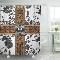 Libin Old Cowhide Silver Cross Straps West Southwest Western Designs Shower Curtain 66x72 inch