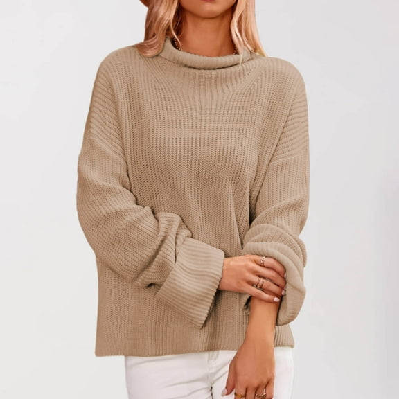 BVOFAR Womens Oversized Sweaters Loose Chunky Knit Mock Neck Pullover Cozy Long Sleeve Solid Color Tops Fall Winter Travel Jumpers