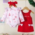 thumbnail image 5 of NOLDARES Baby Girl Clothes Fall Cute Skirt Outfits Long Sleeve Romper Overall Skirt Dress Bow 3PCS Outfit(Red,3-6 M), 5 of 9