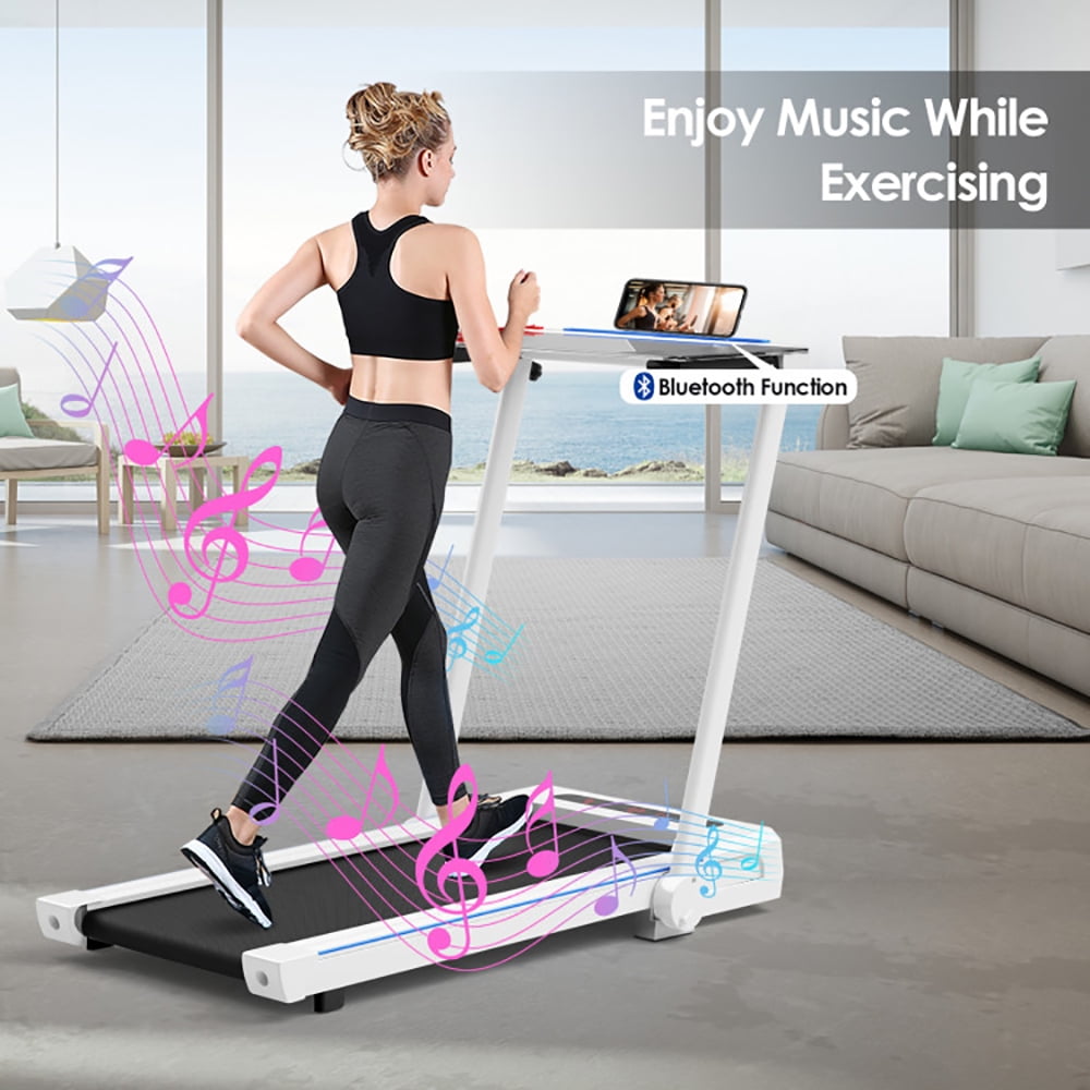Yardi Yard 3-in-1 Folding Treadmill with Large Desk and LCD Display-White, Treadmill for Walking & Running