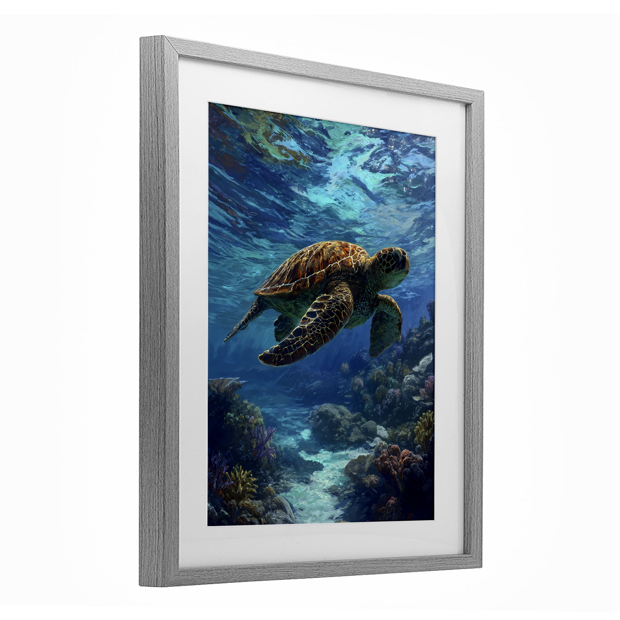 Stupell Industries Oceanic Adventurer Tortoise Gray Framed Print Under Glass, design by Franklyn Gregory