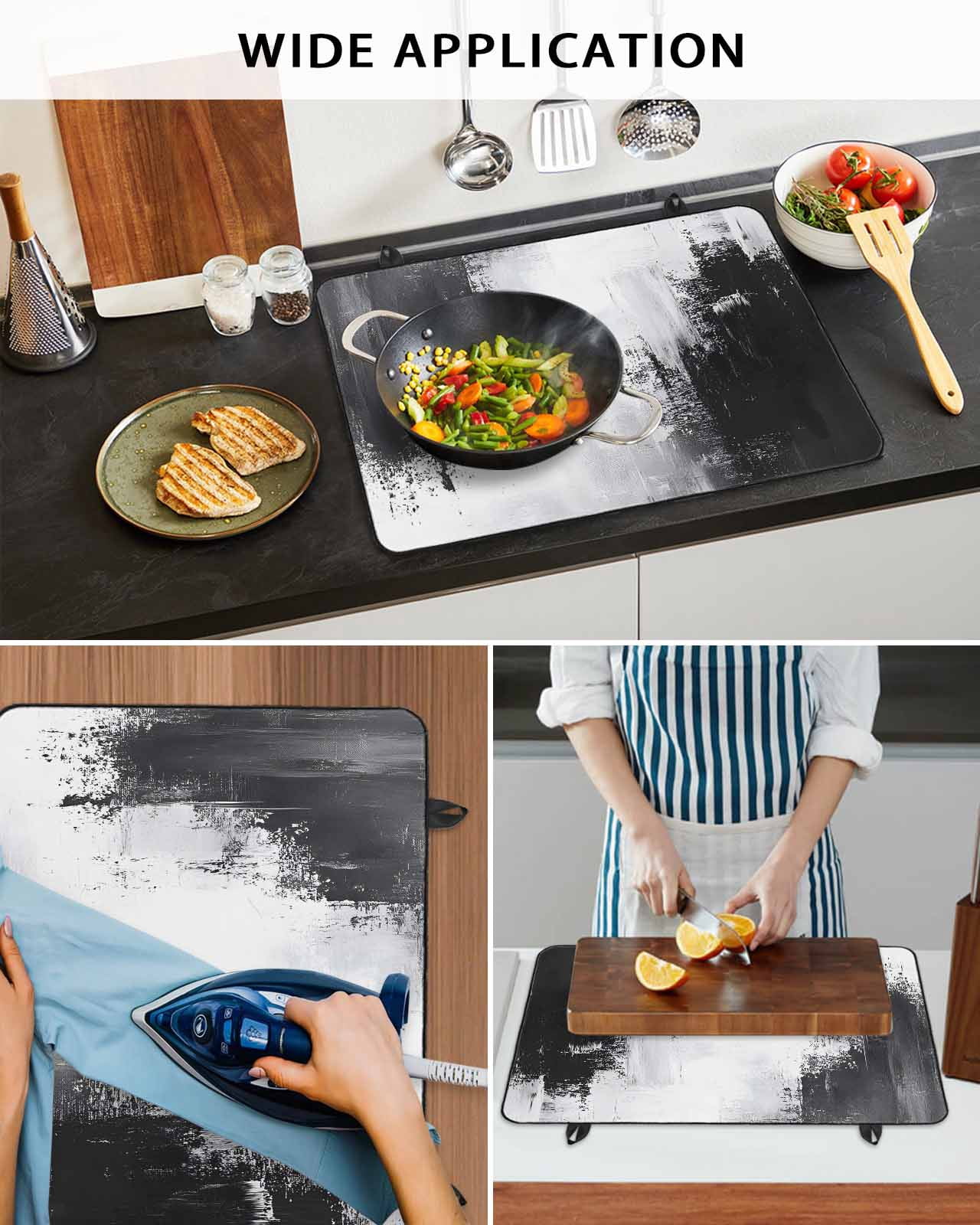 nqOlkjepod Large Induction Cooktop Protector Mat 36"x21", Black Gray White Stove Top Covers for Electric Stove, Minimalism Abstract Ombre Aesthetic Stove Burner Cover Mats, Glass Top Stove Cover